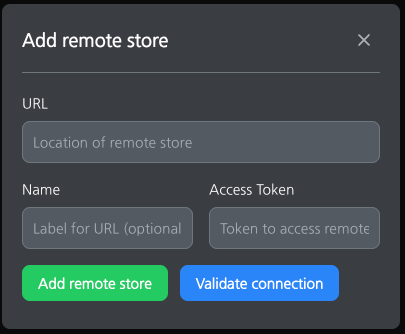 screenshot of the add remote store dialog in kview