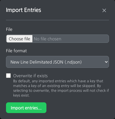 screenshot of the import dialog